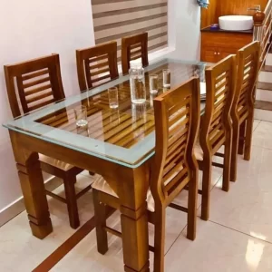Glass Top Wooden Dining Table